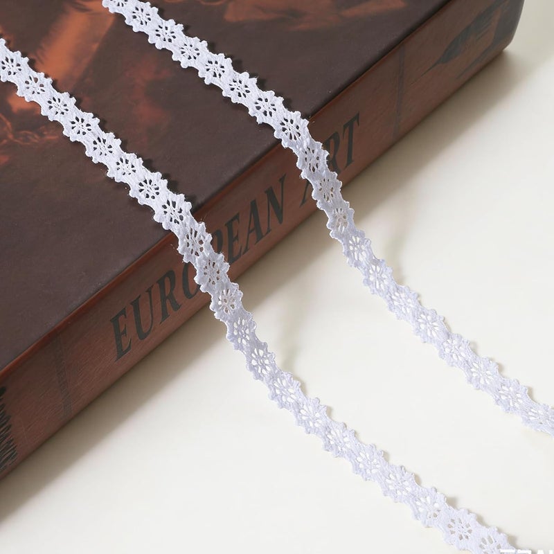 Ymapinc 10 Yards Vintage Cotton Thin Lace Ribbon, 0.4inch Wide White Cotton Crochet Lace Trim Soft Ribbon for Bridal Wedding Bridal Handmade Scrapbook Supplies - Image 1